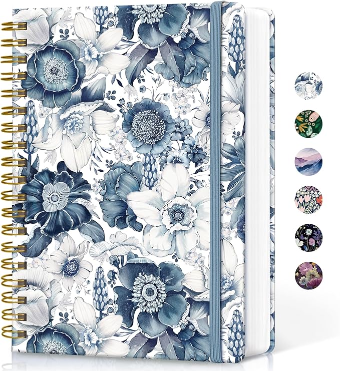 Taja Lined Spiral Notebook Journal for Work, 300 Pages Thick B5 (7.1"x10") College Ruled Journal for Women & Writing, Hardcover Notebook for Note Taking, Perfect for Office Home School, Blue Floral