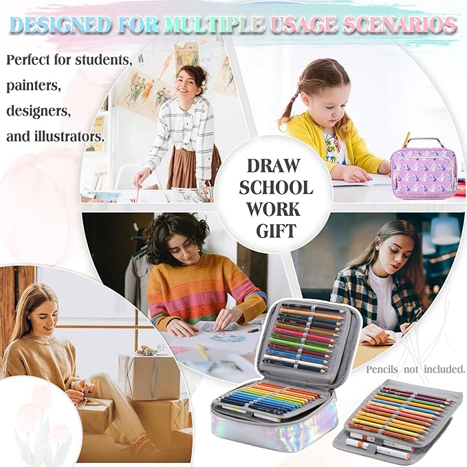 Large Pen Pencil Case,VONXURY High Capacity Art Colored Pencil Pouch Portable Stationery Organizer With 2 Detachable Layers 54 Slots Multiple Zipper Pockets for School Office College