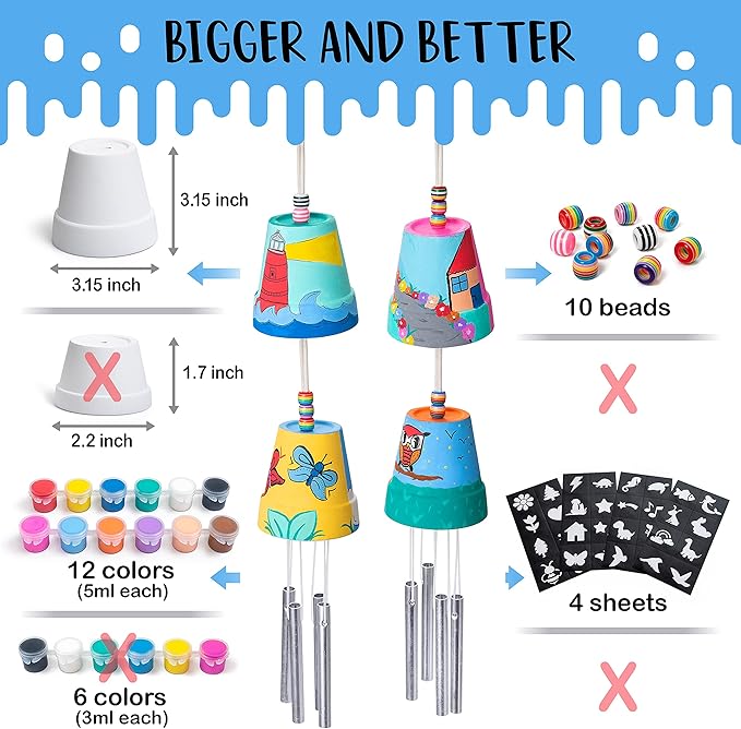 Make Your Own Wind Chime Craft Kit, 2-Pack – Large Bells, Stencils & Beads | DIY Arts and Crafts for Kids Ages 6–12 | Creative Gift for Boys and Girls