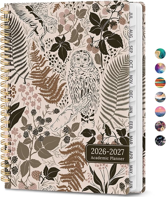Academic Planner 2026-2027, Weekly and Monthly Calendar Book, July 2026 – June 2027, Hardcover Planner with Tabs, Perfect for Teachers, Students, Women & Men, A4 (8.5" x 11") - Owl