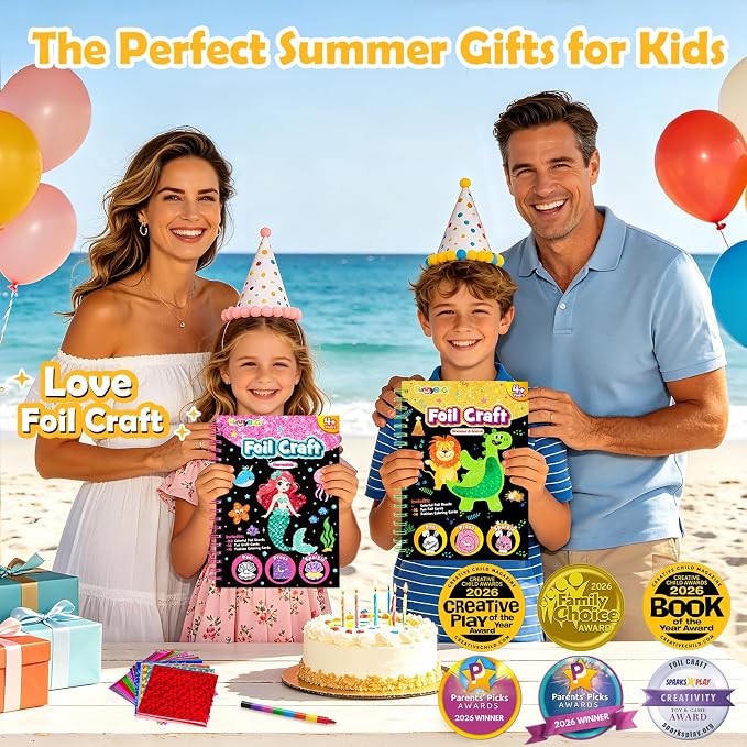 FUNNYB&G Mess-Free Foil Art Craft for Kids Ages 4-10, Kids Birthday Gift