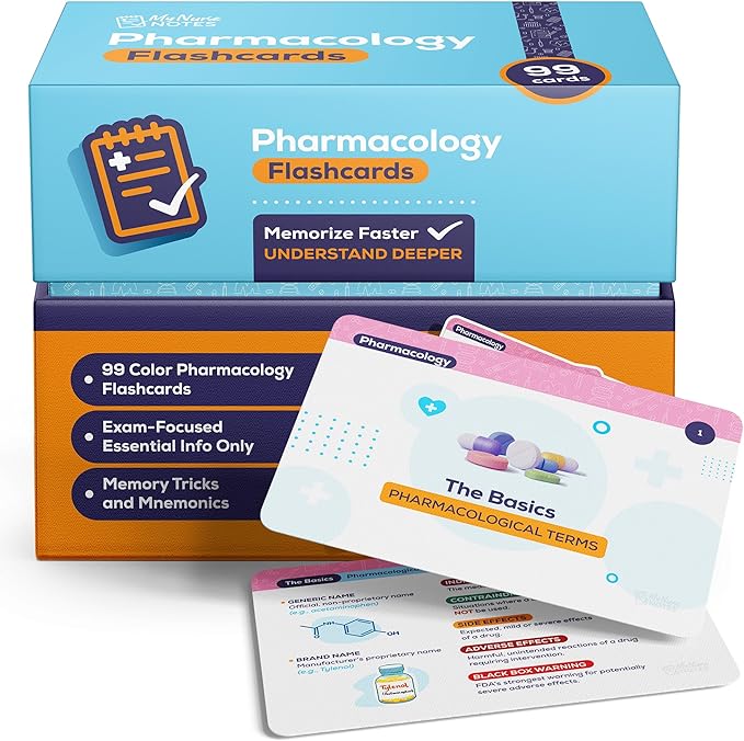 My Nurse Notes Pharmacology Flashcards for NCLEX – 99 Color-Coded Study Cards for RN & PN Nursing Students | High-Yield Medications, Built-in Mnemonics, Nursing Considerations & Fast Recall Design