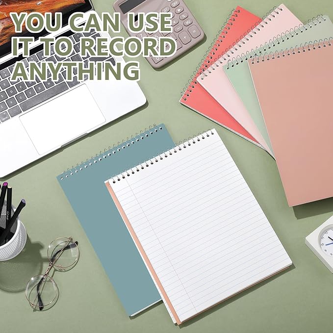 Resurhang 6 Pack 8.5 x 11'' Top Bound Office Steno Book Wide Ruled Double Sided Spiral Notebooks Reliable White Paper 70 Sheets/Pad Pastel Colors Covers for Writing School Notes(Business Color)
