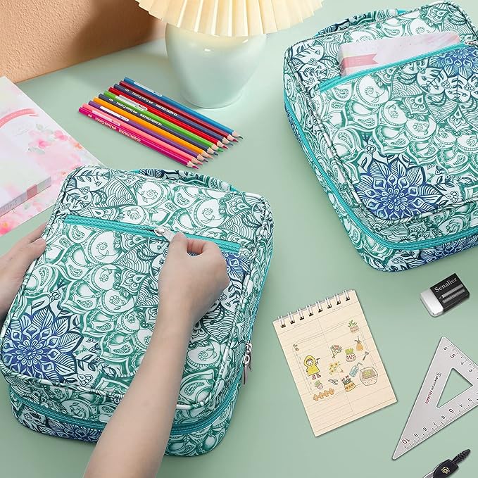 FINPAC Pencil Case Holder Slot, Large MultiLayer Watercolor Pen Bag w/Zipper Front Pocket, Big Organizer for 200 Colored Pencils/130 Gel Pens, Markers to Artists, Painters, Planners