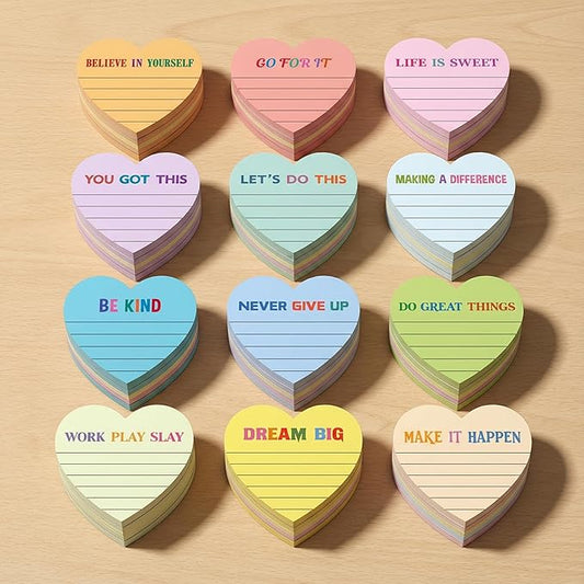 Teling 24 Pack Valentine's Day Sticky Notes Heart Lined Sticky Notes Inspiration Cute Self Adhesive Love Memo Pads for Galentines Party Exchange Gifts Home Office School 3x3 Inch