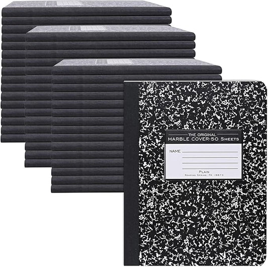 ROARING SPRING Hard Cover Composition Notebook, 48 Pack, Black Marble Comp Book, 9.75″ x 7.5″, Unruled Blank Paper, 50 Sheets (100 Pages), Made in USA
