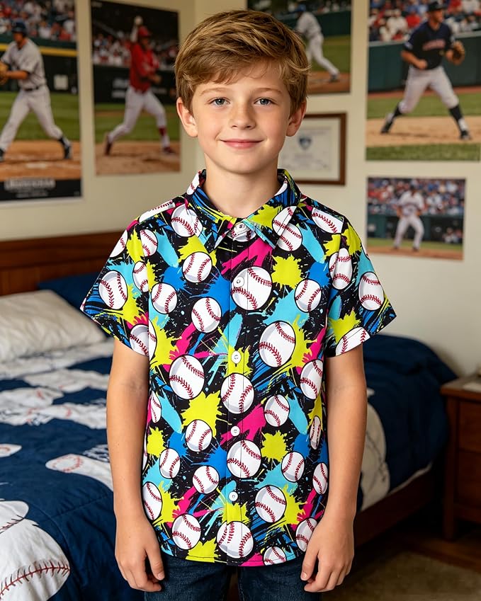 Enlifety 2-10T Kids Hawaiian Shirt Boys Short Sleeve Button Down Shirts Hawaii Summer Casual Blouse