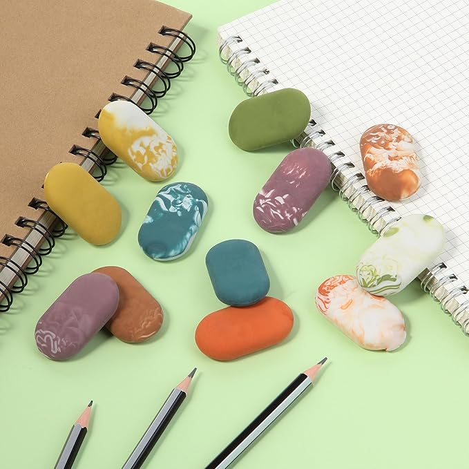 Mr. Pen- Marble Pencil Erasers, 12 Pack, 1" x 2", Soft Rubber Marble Pencil Erasers for School, Office, Art Sketching, Homework, Exams, Clean Smudge-Free Correction