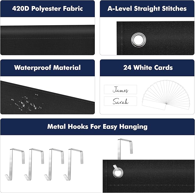 24 Pockets Heavy Duty Storage Chart, Hanging Wall File Organizer, Plus 4 Over Door Metal Hangers, 2 Markers & 24 Erasable Blank Cards, Organize Your Assignments, Files, Scrapbooks Papers (28” x 50.5”)