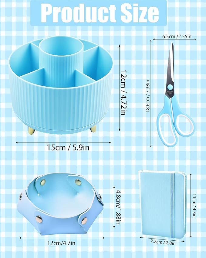 Blue Desk Accessories, 20Pc Office Supplies and 360°Pen Holder Desk Organizers, with Tape Dispenser, Stapler, Staple Remover, Ect, Let the Color Blue Fill Your Desktop