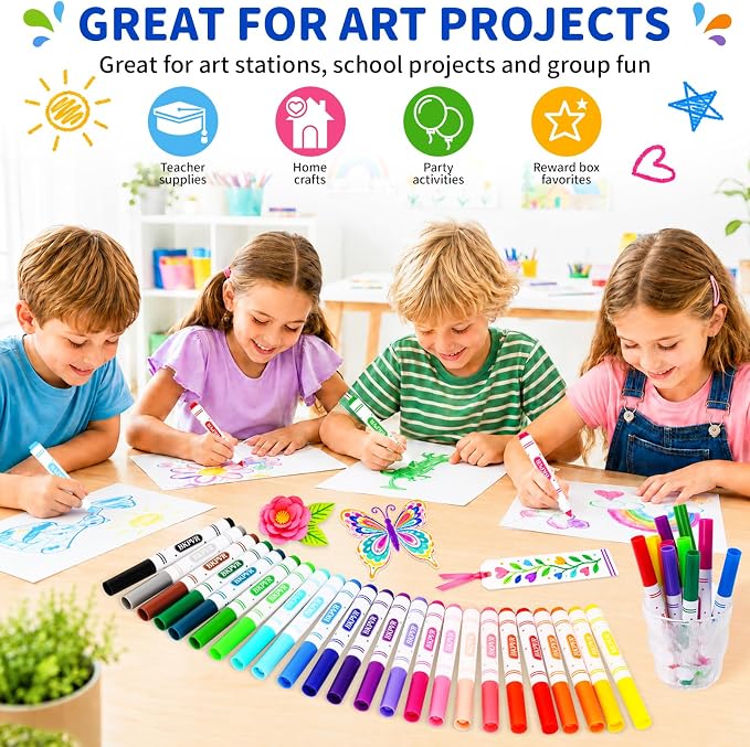 Markers Bulk, 480 Washable Markers for Kids Classroom, 24 Colors