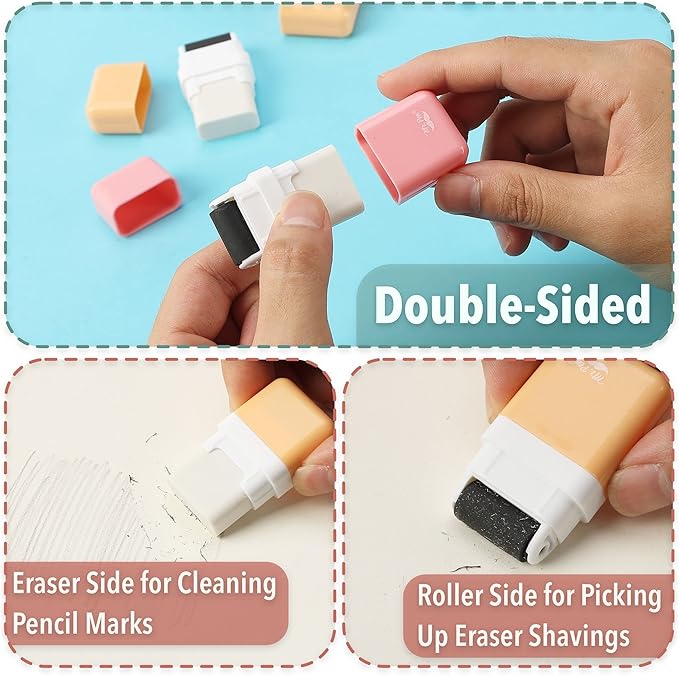 Mr. Pen- Eraser with Cover and Roller, 6 Pack, Pastel Colors, Cute Erasers for Kids