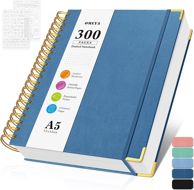 Bullet Dotted Journal Notebook, 300 Pages Leather Notebooks with Contens