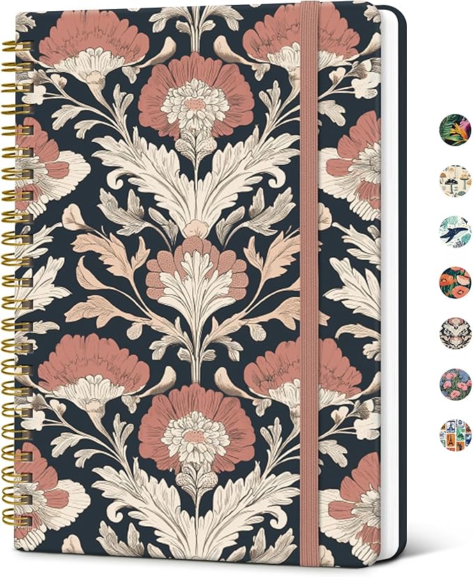 Taja Lined Spiral Journal Notebook for Women, A5 Cute College Ruled Hardcover Notebook for Work & Note Taking, Pretty Journal for Writing, 140 Pages, Painted Poppies