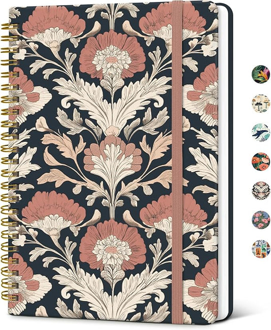 Taja Lined Spiral Journal Notebook for Women, A5 Cute College Ruled Hardcover Notebook for Work & Note Taking, Pretty Journal for Writing, 140 Pages, Painted Poppies