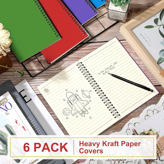 Yahenda 6 Pcs Spiral Notebooks, 1 Subject, Wide Ruled, Mixed Colors