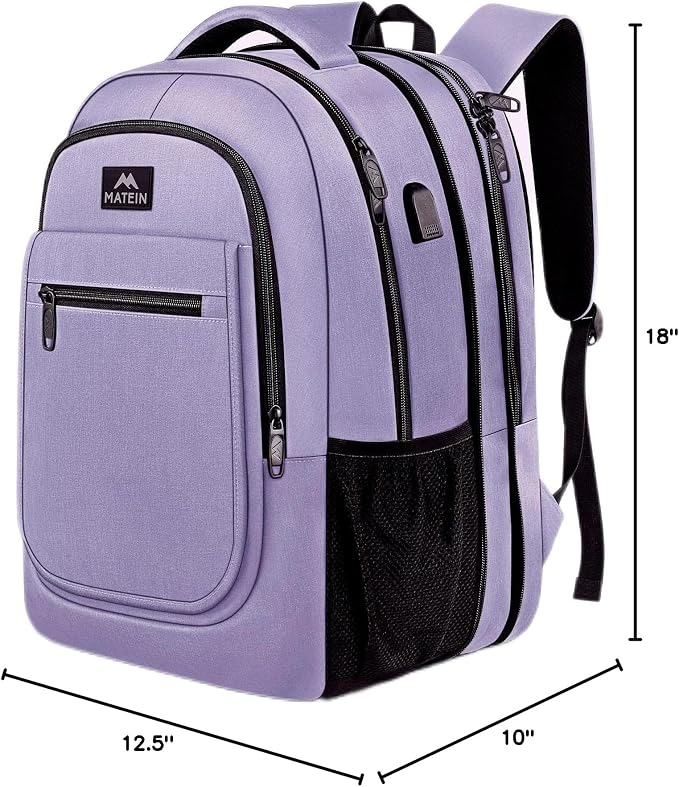 MATEIN Travel Backpack for Women, Expandable 15.6 inch Laptop Backpack | Anti Theft Computer Bag, Water Resistant Material, 29.5 - 36.8L, College, Business, Gift for Adults, Light Purple