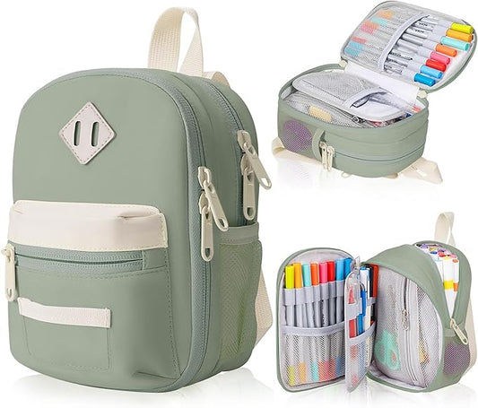 Large Capacity Pencil Case, Mini Backpack Pencil Case, Storage High Capacity Bag Pouch Holder Marker Pen Organizer, for Student, Teen Girls, Adults(Green)