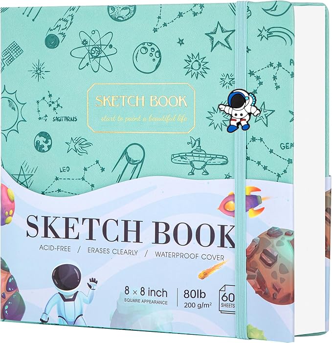 FLYING EAGLE Sketch Book for Kids 8"X 8" Small Hardcover Sketchbook for Drawing 120GSM Thick Paper, Square Art Drawing Paper 120 Pages Sketch Pad for Boys Teens,Gift Boxed, Green