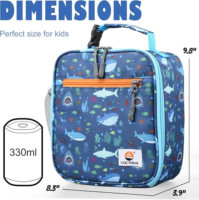 CaCTOUR Lunch Box Kids,Premium Insulated Lunch Bag for Girls Boys,Soft Bag Mini Cooler Back to School Thermal Reusable Lunch Bag for Work School Picnic (Shark)