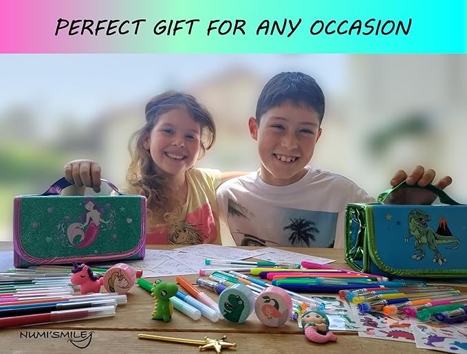 Mermaid Pencil Case With Fruit Scented Markers Art Set, Little Mermaid Gifts For Girls Ages 3 4 5 6 7 8 9 10 Years Old, Kids Coloring Set Arts & Crafts Supplies, Birthday Girl Mermaid Toys For Girls