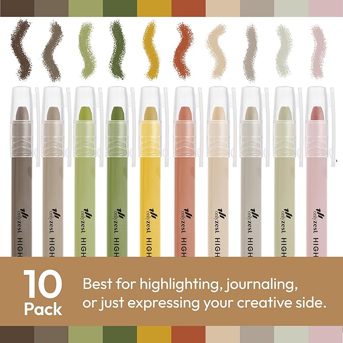10 Pack Bible Safe Highlighters - Earthy Color, Wax Highlighters No Bleed, Scripture Markers for Journaling, Study Accessories and School Supplies