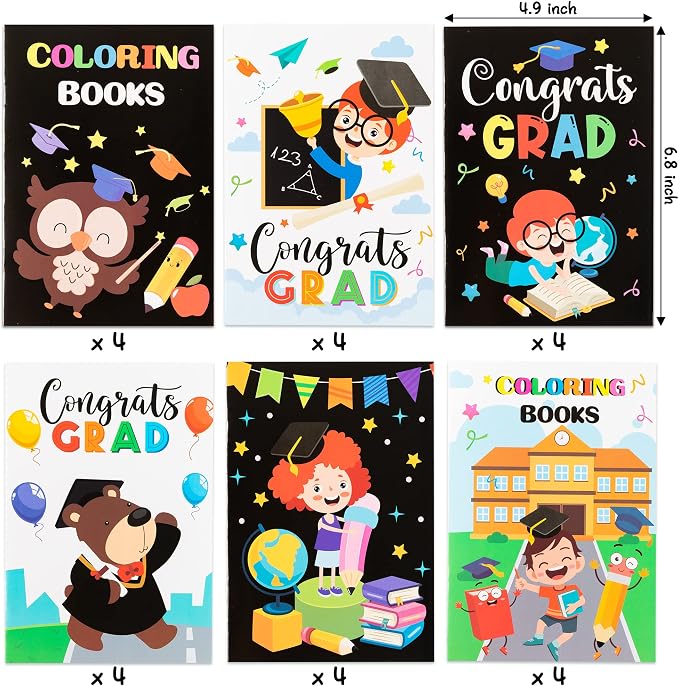 Dvbonike 24Pcs Kindergarten Graduation Coloring Books - Congrats Grad DIY Color-in Pages with Animals Cartoon Characters Drawing Party Favors Gift Home School Classroom Artwork Supplies