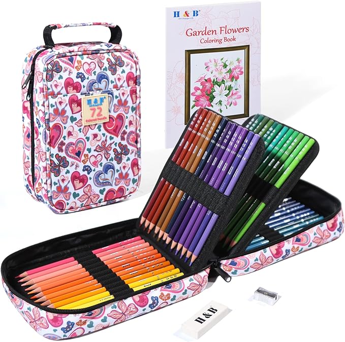 H & B 72 Colored Soft-core Coloring Pencils Set, Carry a Portable Storage Drawing Bag, Coloring and Art Supplies Gift for Artists Adult Children Beginners