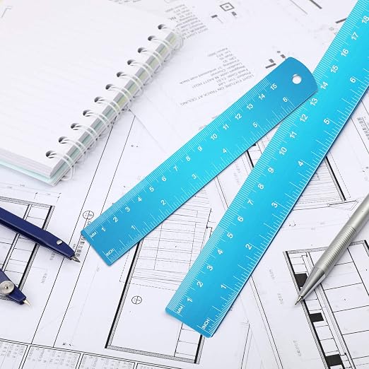 EBOOT 2 Pcs Stainless Steel Rulers Metal, Blue, 12 Inch, 6 Inch Style