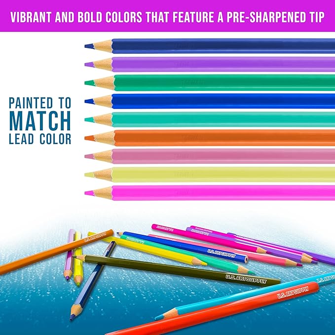 U.S. Art Supply 50 Piece Adult Coloring Book Artist Grade Colored Pencil Set -Vibrant Colors, Smooth Art Drawing, Sketching, Shading, Blending - Fun Activities for Students, Beginners, All Ages