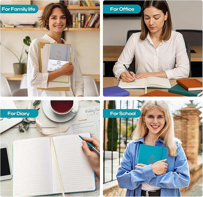 Lined Journal Notebook –A5 PU Leather Hardcover Notebook, 100gsm Thick Bleedproof Paper with Inner Pocket – 192Pages Lined Writing Journal for Students Women Note Taking - Light Gray