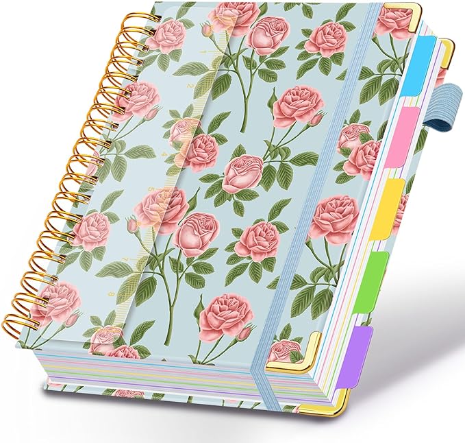 Spiral Journal Notebooks for Work, 300 Pages 5 Subject Notebook College Ruled with Dividers & Tabs, 8''x 10'' Large Notebook Journal for Women Students Note-Taking and Organizer (Blushing Rose)