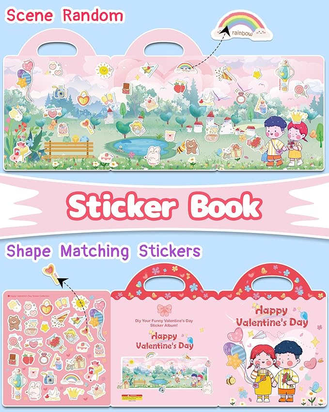 Benresive Reusable Sticker Book for Toddlers, Travel Stickers for Kids, Toddler Crafts Activities Toys, Birthday Gifts for Boys & Girls - Valentines
