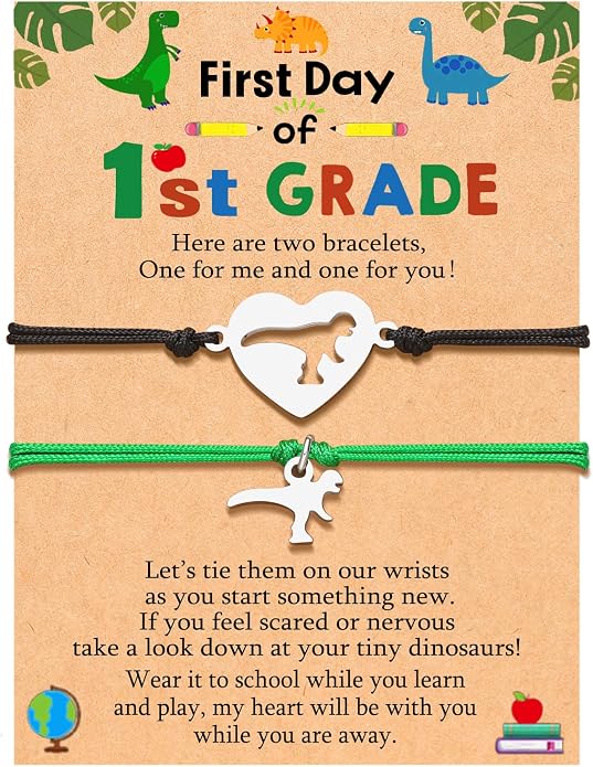 UNGENT THEM Back to School Bracelet Mother Son Dinosaur First Day of School Gifts for Boys Girls