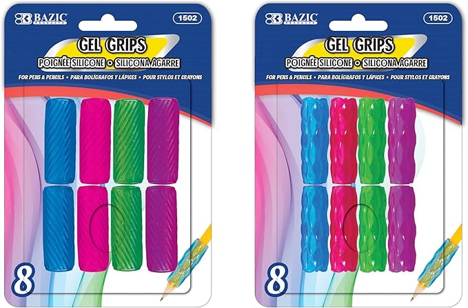 BAZIC PRODUCTS Pencil Grips, Assorted Colors, 8-Count