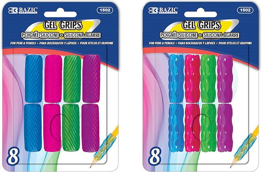 BAZIC PRODUCTS Pencil Grips, Assorted Colors, 8-Count