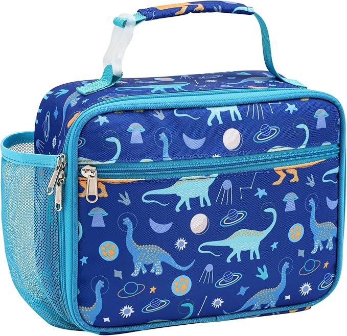 Bagseri Kids Lunch Bag Boys - Thermal Insulated Lunch Box Tote with Water Bottle Holder, Reusable Leak-Proof Kids Lunch Box for Daycare & School, Blue Dinosaur (Containers Not Included)