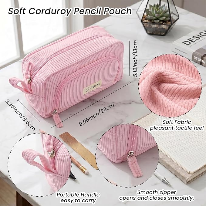 Large Pencil Case Pouch, Soft Corduroy Pen Bag with Zipper, Pencil Organizer, Cute Aesthetic School Supplies for Teen Girls Adults