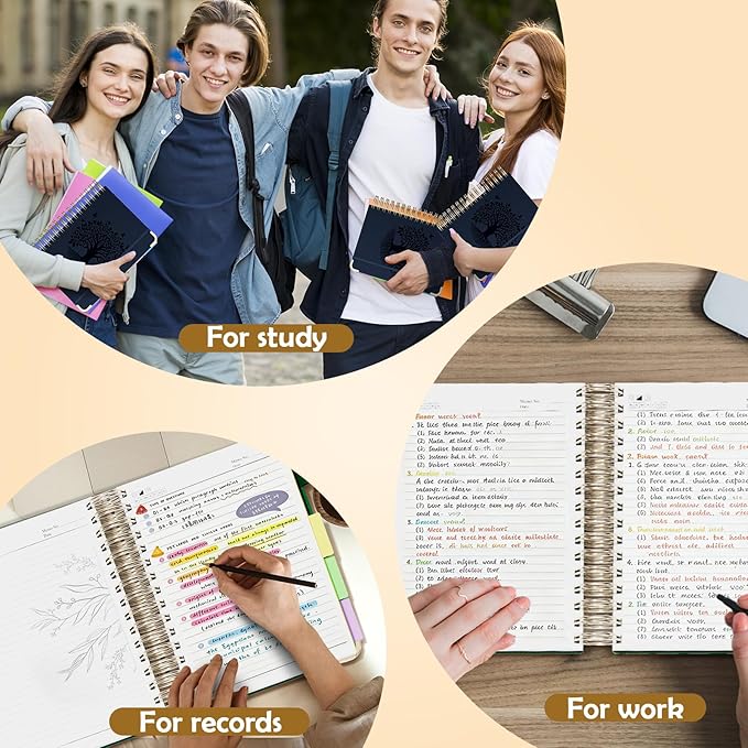 QIYVLOS Hardcover Spiral Notebook, A5 Journal with Removable Dividers Tabs, 5 Subject Notebook College Ruled, 320 Pages 6"x8" Leather Notebooks for Work School Study, Lined Journal for Women, Navy