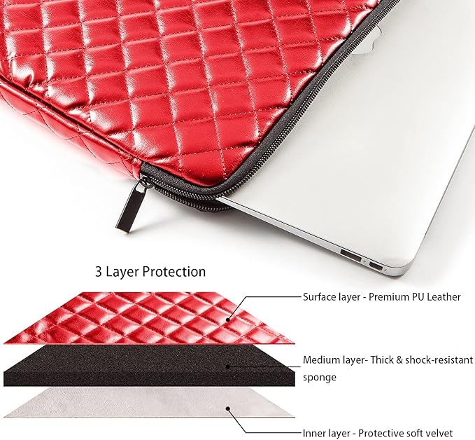 Puffy Laptop Sleeve 11 12 13 13.3 14 15 15.6 inch Case Protective Bag Quilted PU Leather Lined Padded