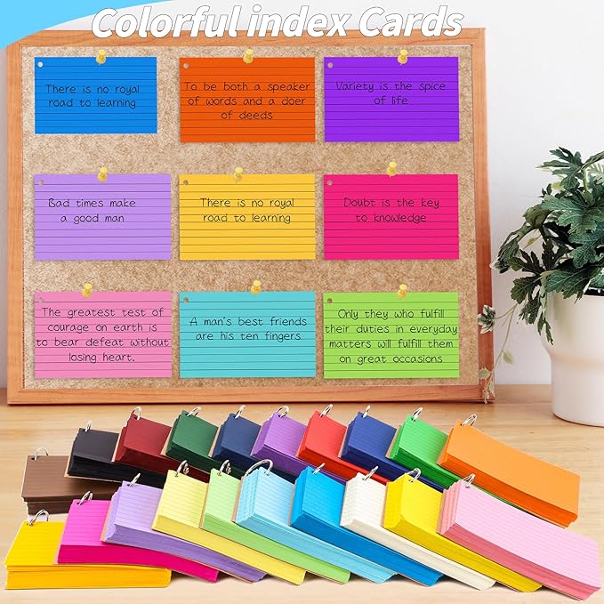 2000 PCS Colored Index Cards 3x5 In Flash Cards with Ring, 20 Colors Punched Lined Flashcards Ruled Index Cards Notecards Study Cards Heavy Note Card for Studying Office To Do List