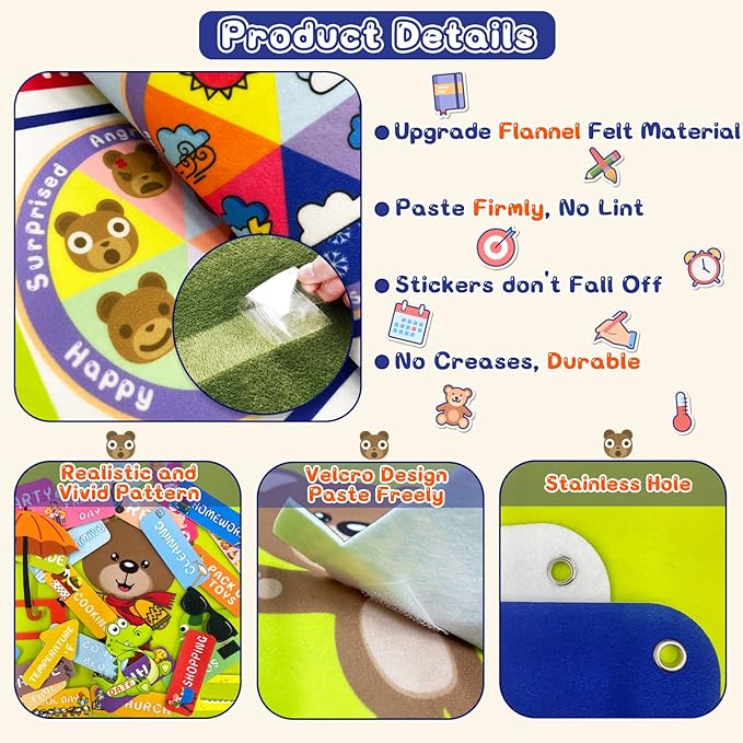 My Daily Calendar Felt Board for Kids Preschool Classroom Calendar 3.5Ft Circle Time Learning Center All About Today Activities Bear Dress Emotion Weather Season Days of the Week for Toddlers Learning