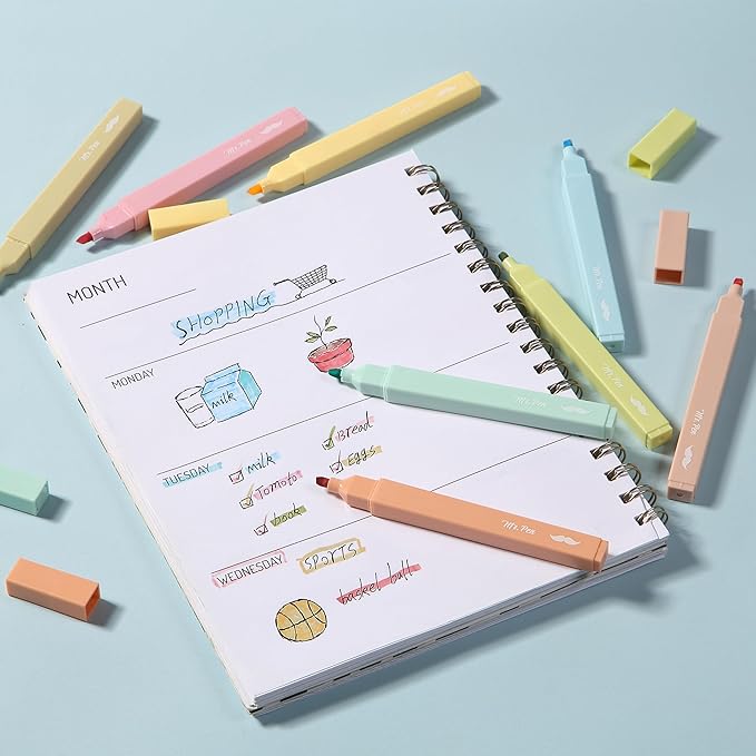 Mr. Pen- Aesthetic Highlighters No Bleed, 8 Pack, Pastel Colors, Chisel Tip, Cute Highlighters Assorted Colors for Journaling, Highlighting, Underlining, Fast Dry, Back to School Supplies