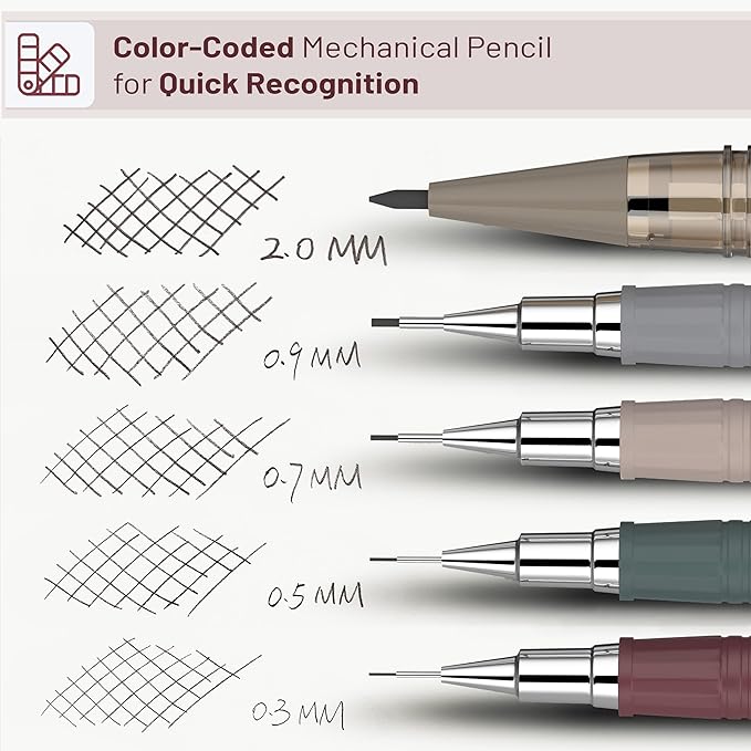 Mr. Pen- Art Mechanical Pencil Set, 5 Vintage Mechanical Pencils (0.3, 0.5, 0.7, 0.9, 2.0mm), 5 HB Lead Refills & 10 Eraser Refills, Precision Drawing Pencils for Sketching, Writing & Artwork