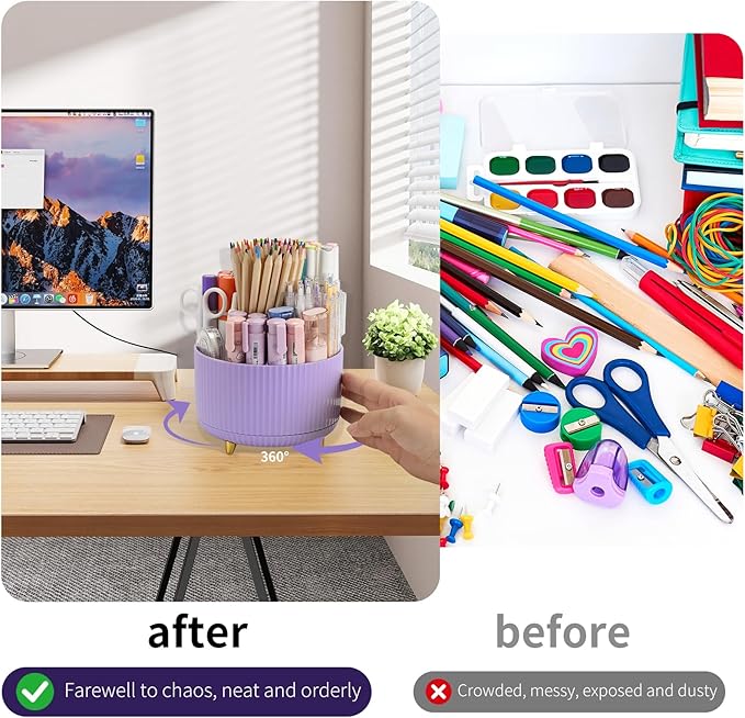 Camelmother Pen Holder For Desk With 5 Slots 360°Rotating Pencil Holder Makeup Organiezr Teacher Supplies Office decor (purple)