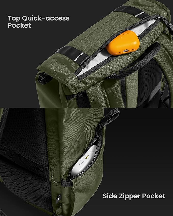 tomtoc Flap Laptop Backpack, Lightweight, Water-Resistant Casual Daypack, Durable Work-pack, Vintage Classic Rucksack for 13-16 Inch Laptop, perfect for Campus, Street, 22L