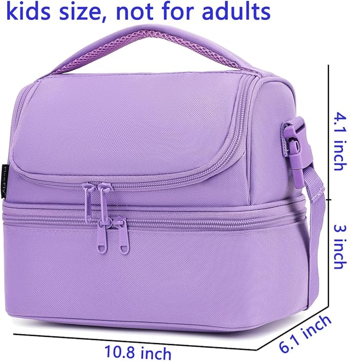 FlowFly Double Decker Cooler Insulated Lunch Bag Large Tote for Boys, Girls, Men, Women, with Adjustable Strap,Purple