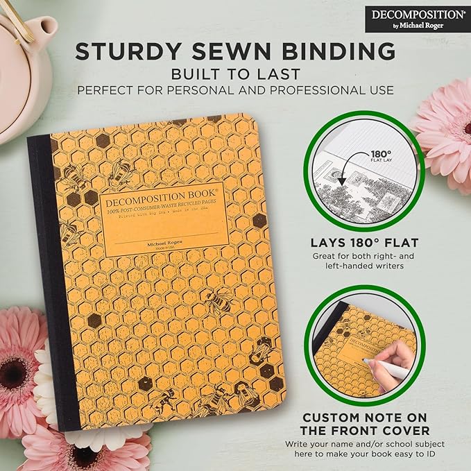 Decomposition Honeycomb College Ruled Composition Notebook - 9.75 x 7.5 Journal with 160 Lined Pages - Notebooks for School Supplies, Home & Office - 100% Recycled Paper - Made in USA