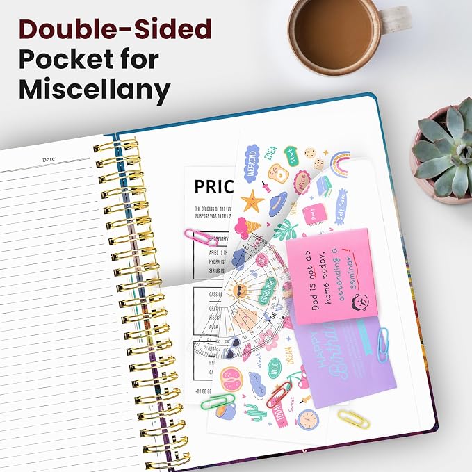 Taja Pretty Large Spiral Lined Notebook for Work with 5 Removable Dividers