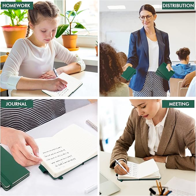 feela 6 Pack Pocket Mini Notebooks Bulk, Small Cute Memo Notepads Hardcover College Ruled Lined Journals with Pen Holder for School Business Work, with 6 Black Pens, 3.5”x 5.5”, A6, Dark Green